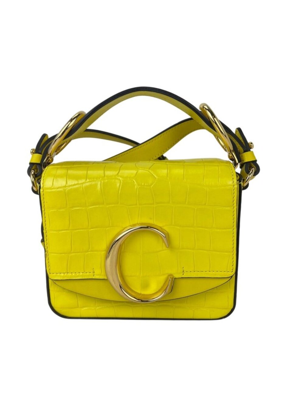 Chloe Mini C Satchel Yellow Croc Embossed Calfskin Bag